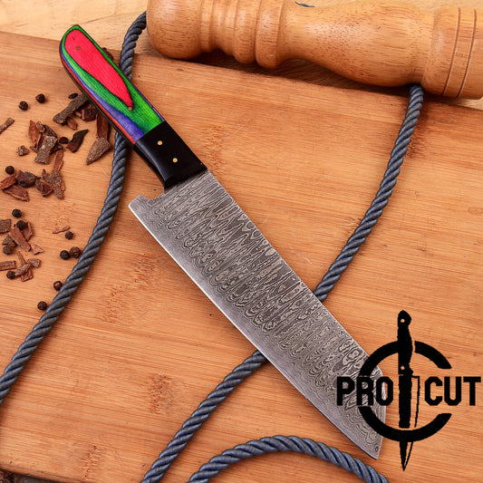Pro Cut Soul Forge - Damascus Steel Chef Knife with Rainbow Wood Handle