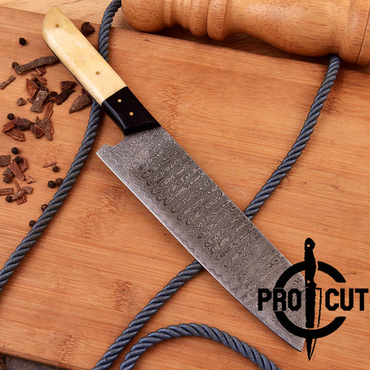 Pro Cut Soul Forge - Handmade Damascus Steel Santoku Chef Knife With Bone Handle