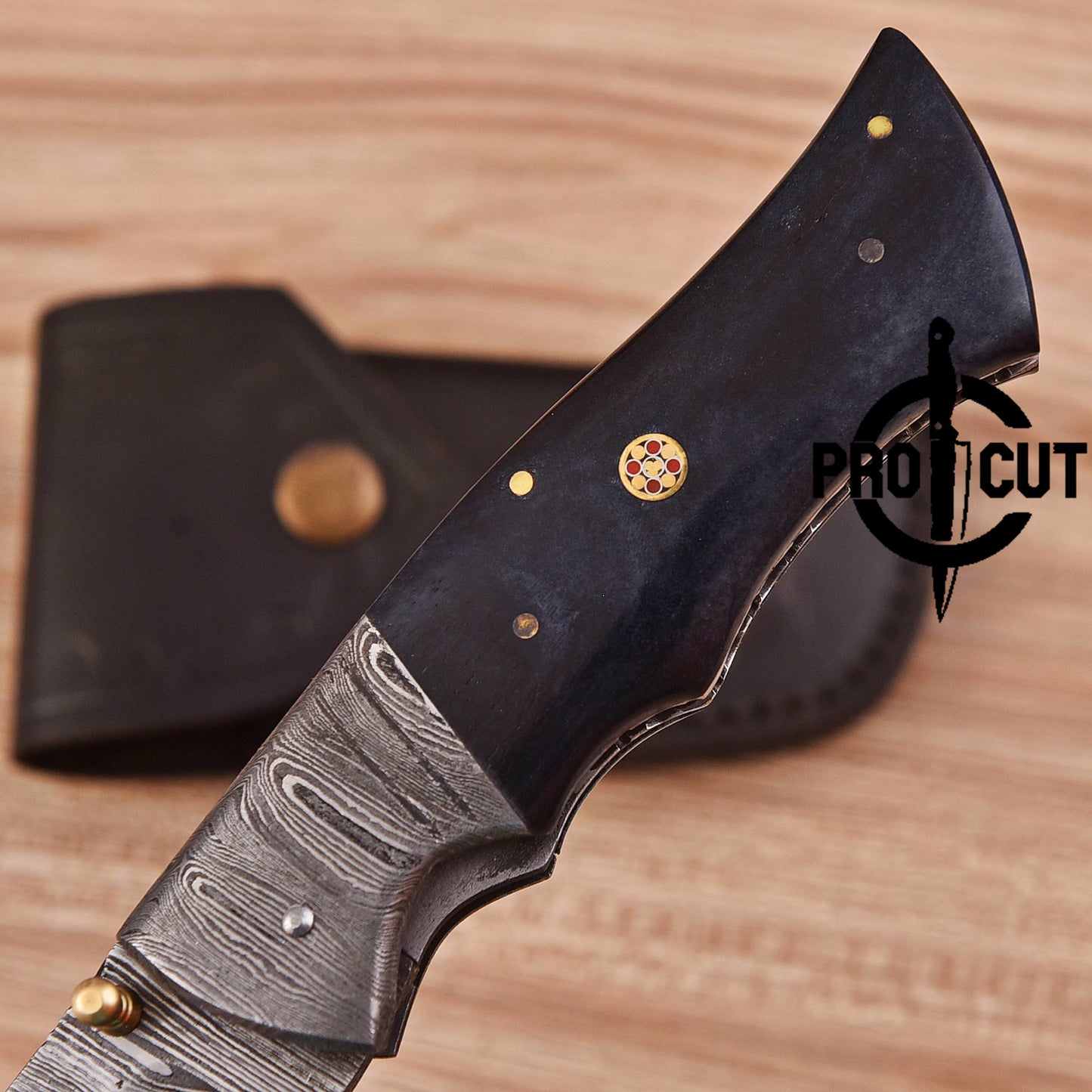 Pro Cut Handmade Damascus Steel Pocket Folding Knife with Dyed Camel Bone Handle