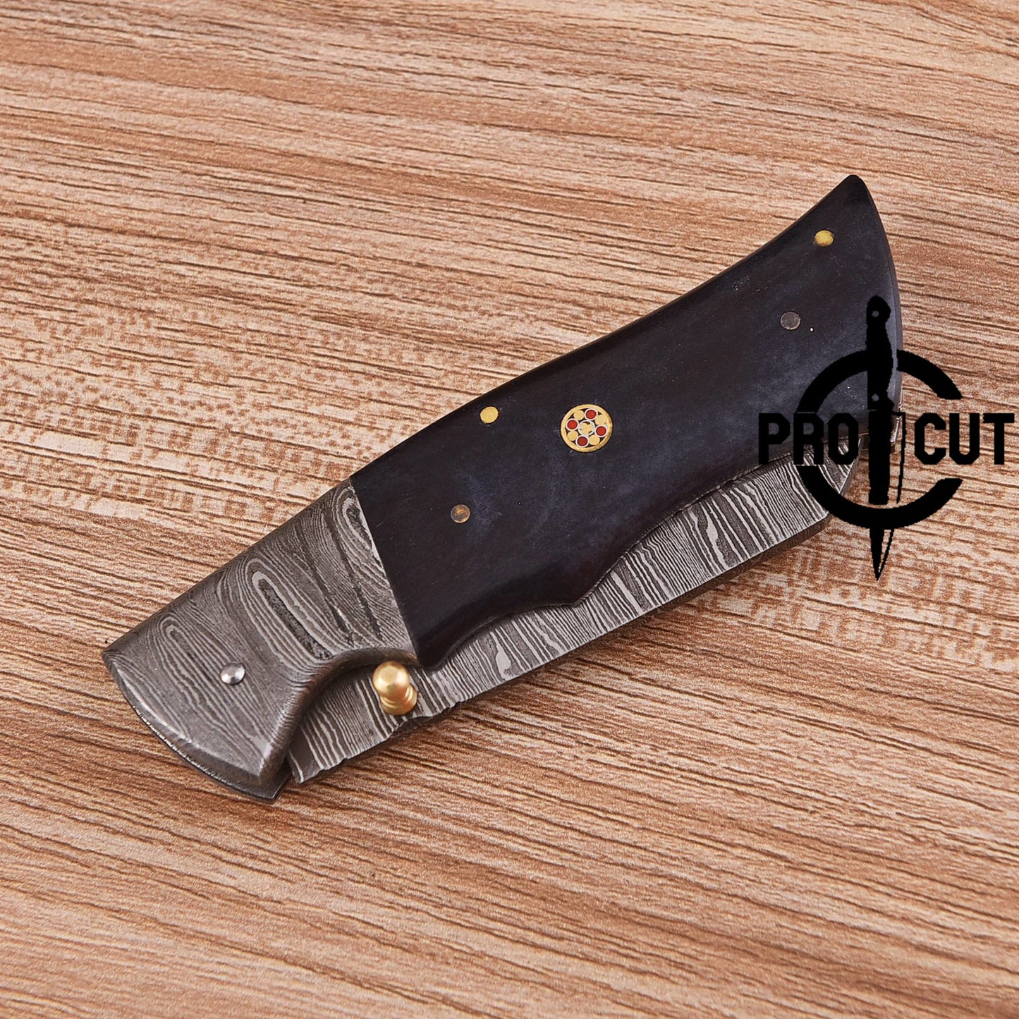 Pro Cut Handmade Damascus Steel Pocket Folding Knife with Dyed Camel Bone Handle
