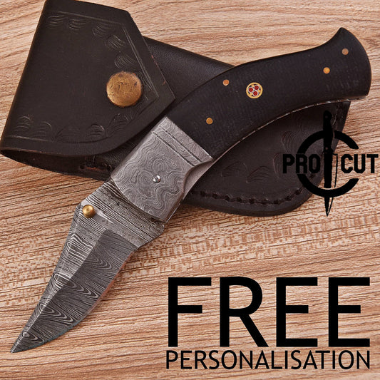 Pro Cut Handmade Damascus Steel Pocket Folding Knife with G10 Micarta Handle