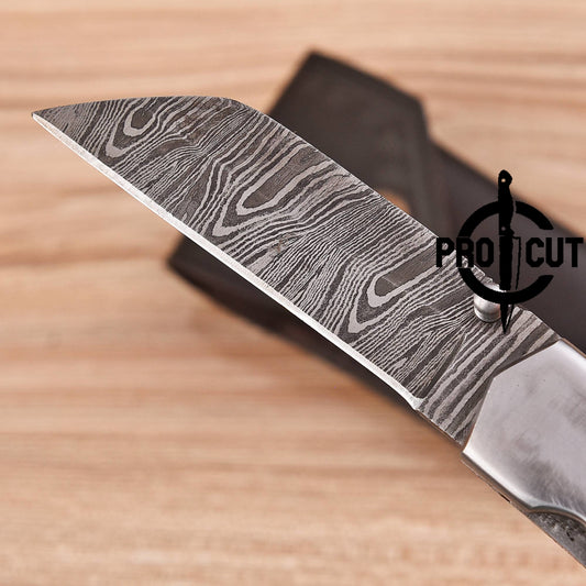 Pro Cut Handmade Damascus Steel Pocket Folding Knife with Dyed Camel Bone Handle