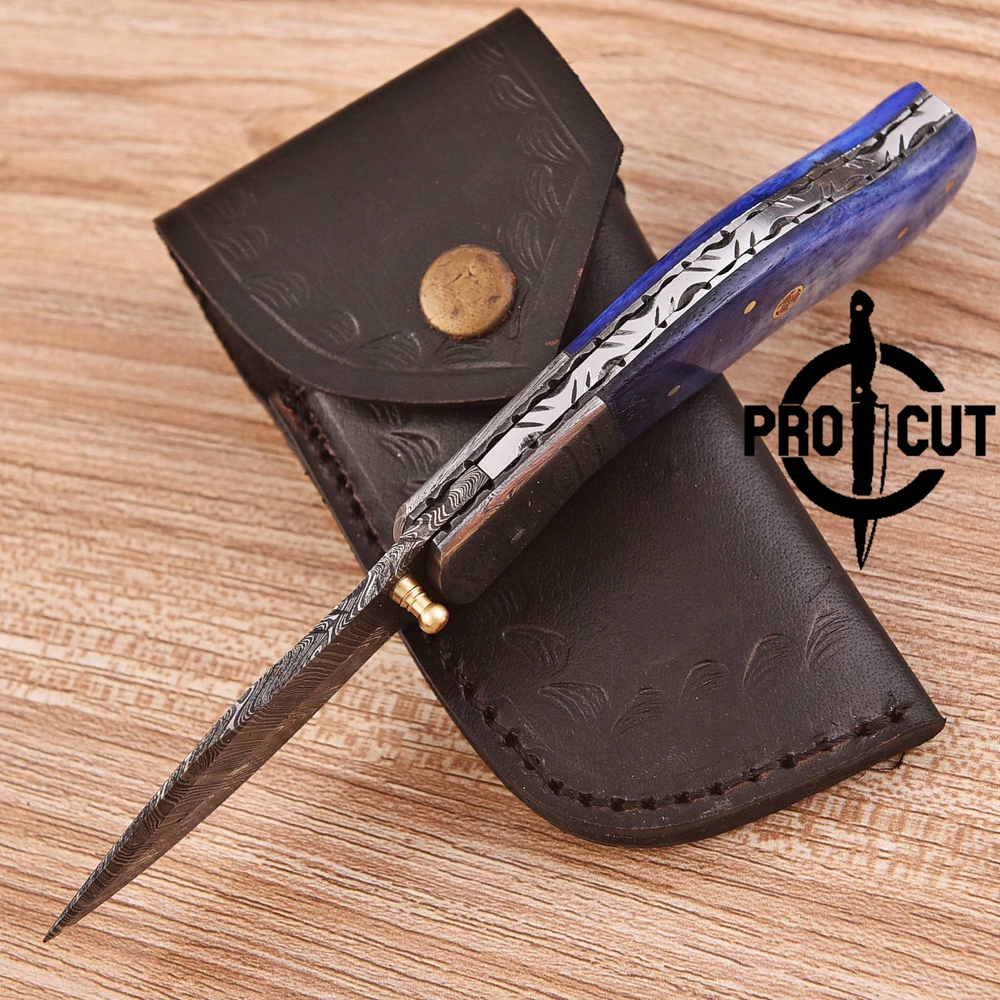 Pro Cut Handmade Damascus Steel Pocket Folding Knife with Camel Bone Handle