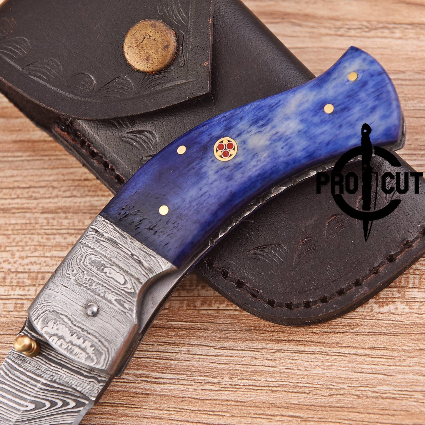 Pro Cut Handmade Damascus Steel Pocket Folding Knife with Camel Bone Handle