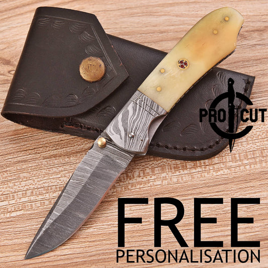 Pro Cut Hand Forged Folding EDC Pocket Knife with Camel Bone Handle