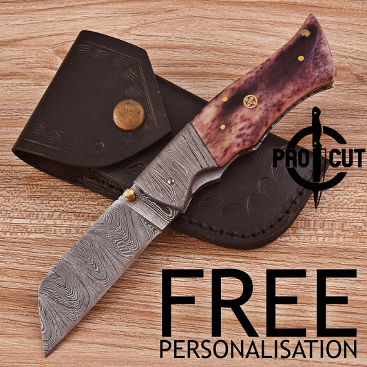 Pro Cut Hand Forged Folding EDC Pocket Knife with Dyed Camel Bone Handle