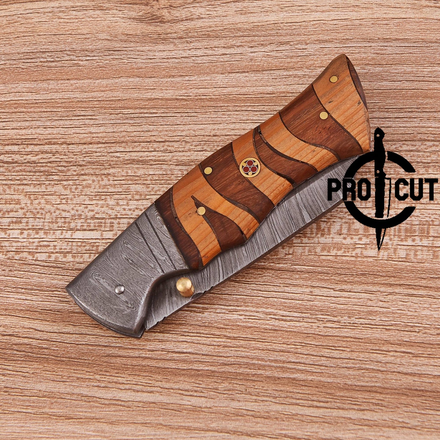 Pro Cut Handmade Tanto Blade EDC Pocket Knife with Mosaic Wood Handle