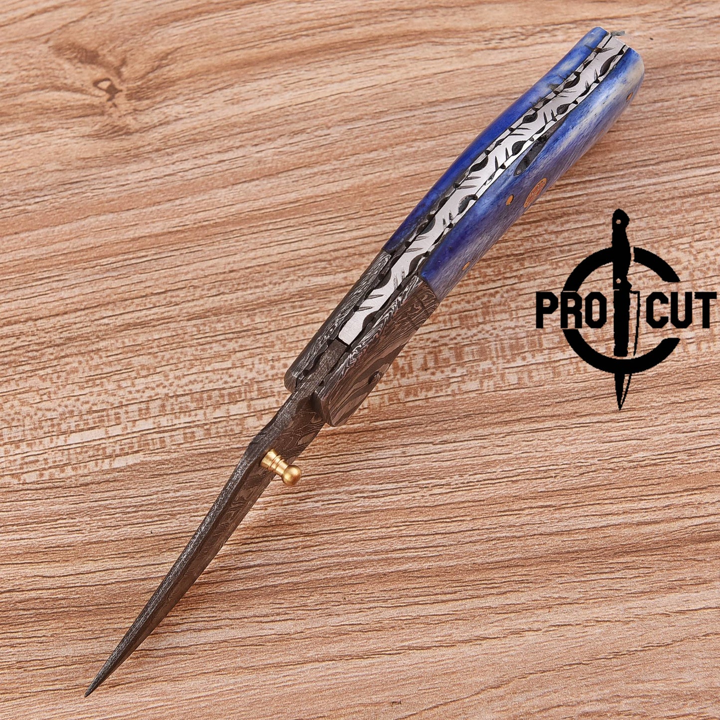 Pro Cut Hand Forged Damascus Steel Folding Pocket Knife with Camel Bone Handle