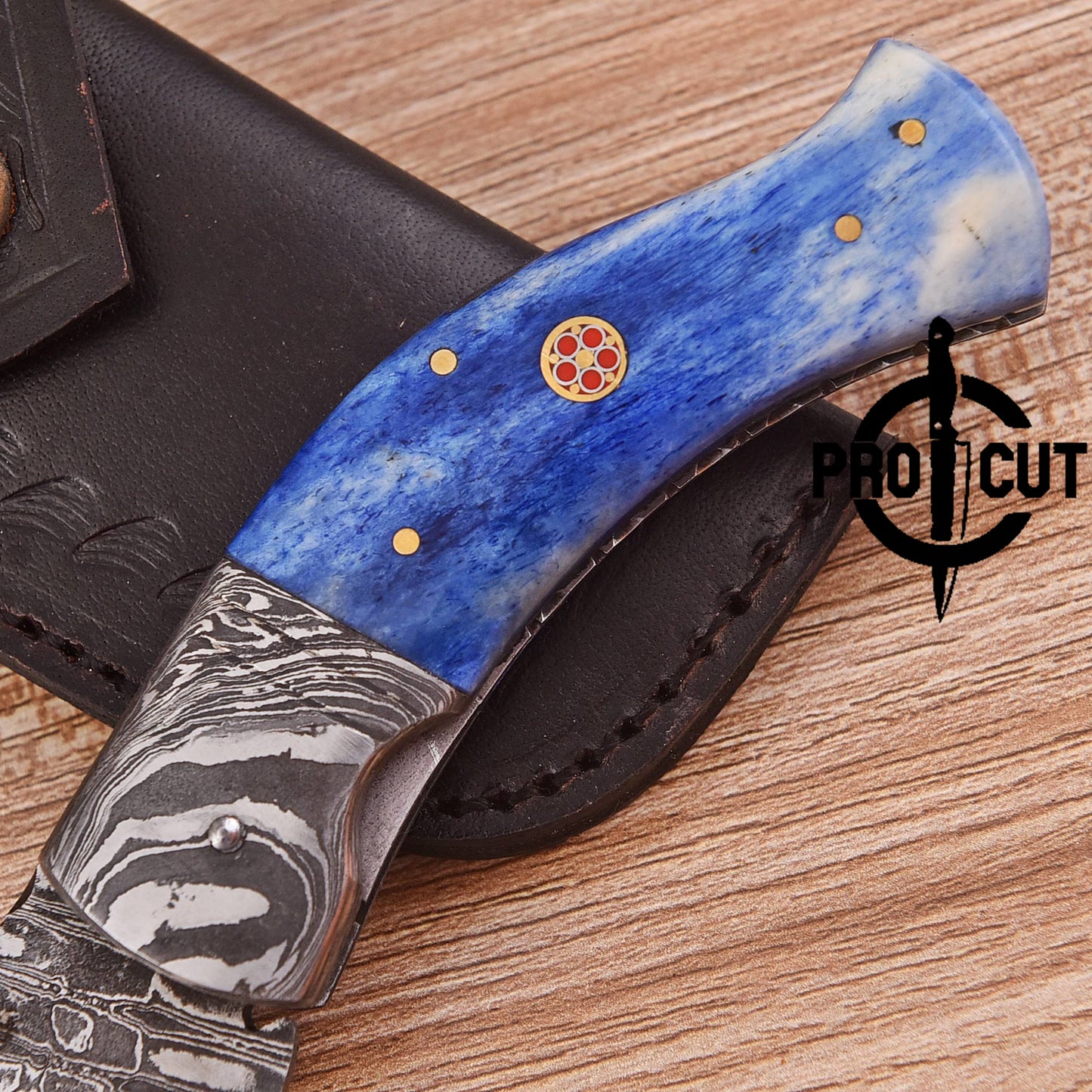Pro Cut Hand Forged Damascus Steel Folding Pocket Knife with Camel Bone Handle