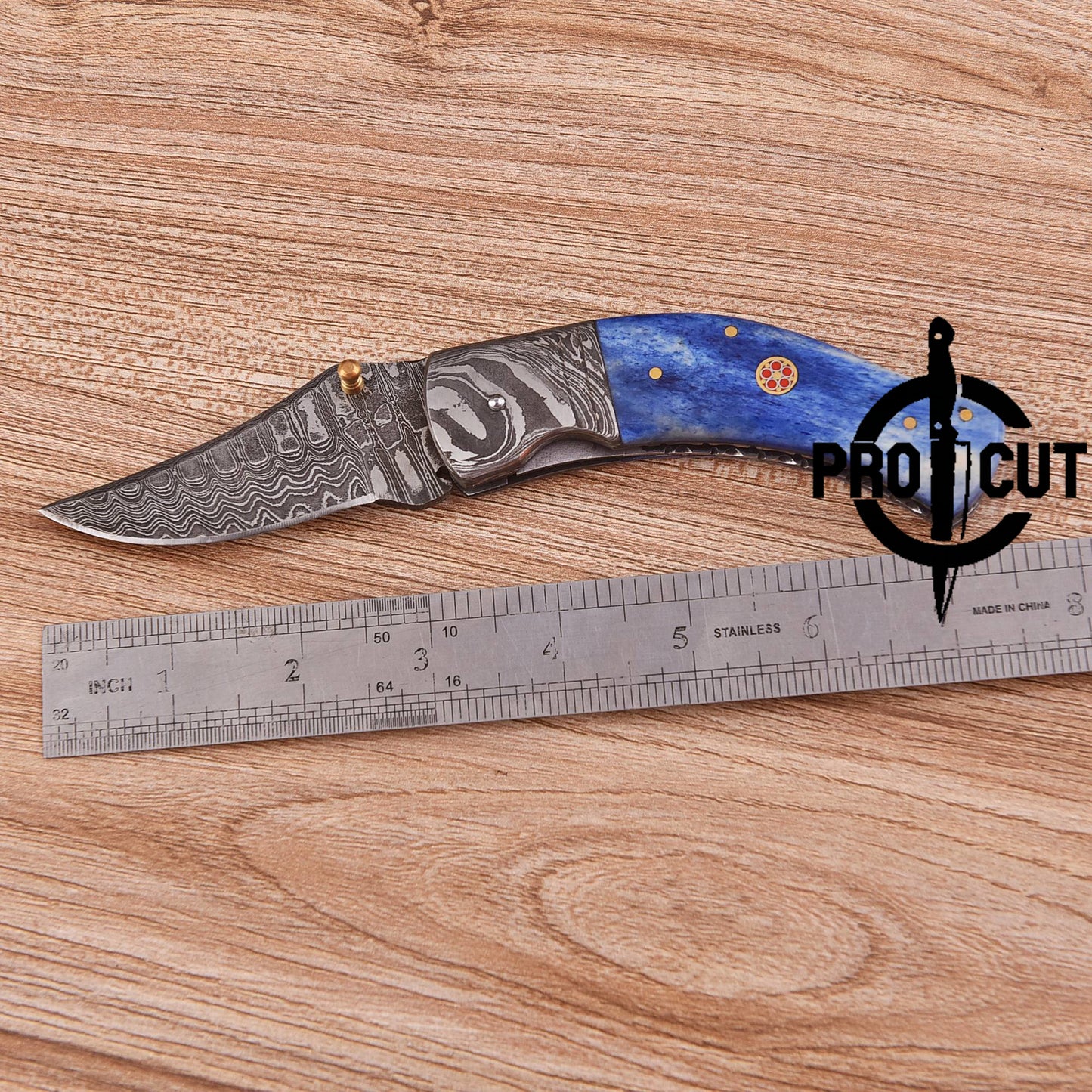 Pro Cut Hand Forged Damascus Steel Folding Pocket Knife with Camel Bone Handle