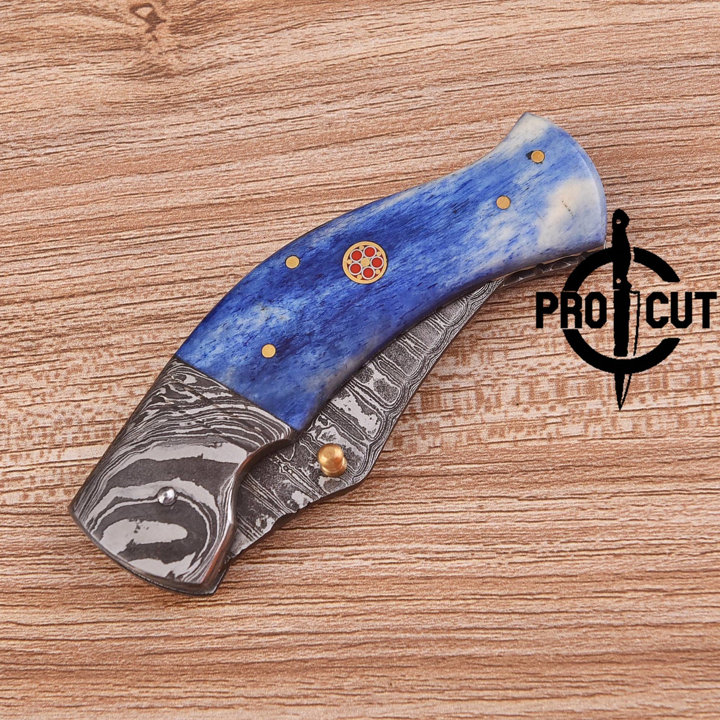Pro Cut Hand Forged Damascus Steel Folding Pocket Knife with Camel Bone Handle