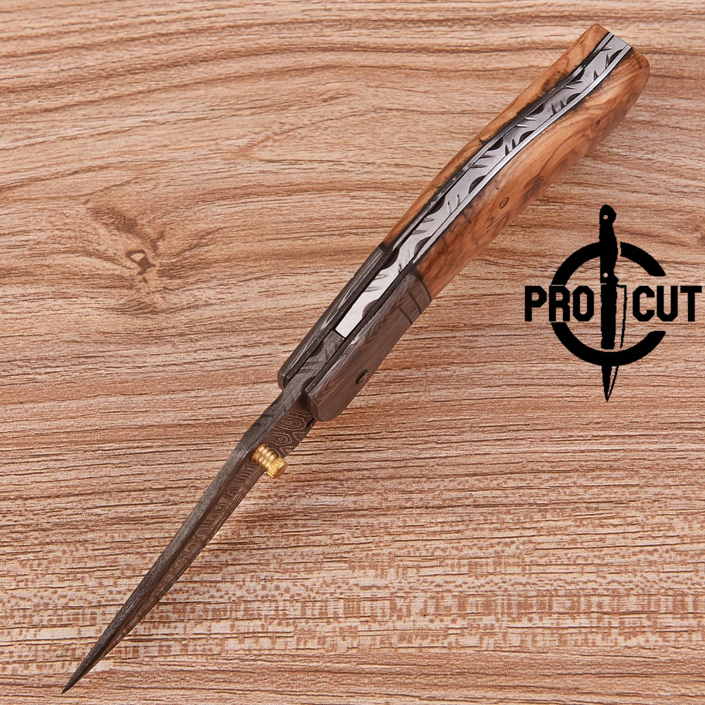 Pro Cut Handmade Damascus Steel Folding Pocket EDC Knife with Olive Burl handle