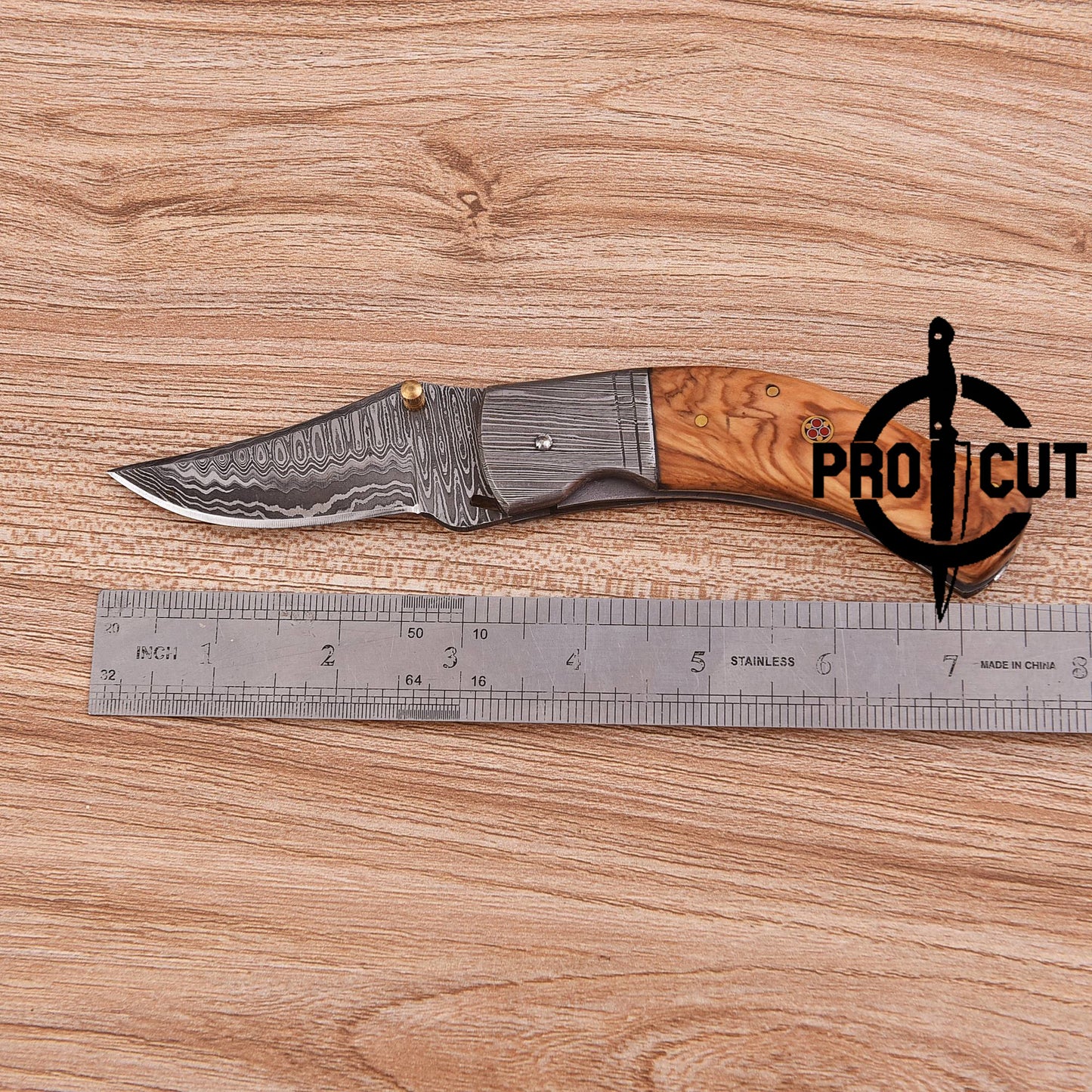 Pro Cut Handmade Damascus Steel Folding Pocket EDC Knife with Olive Burl handle