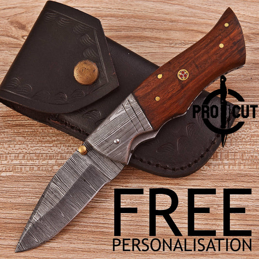 Pro Cut Handmade Damascus Steel Foldable Every Day Carry knife with Rosewood Handle