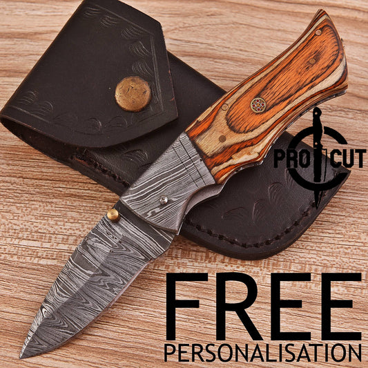 Pro Cut Damascus Steel Folding Knife Camping | Pro Cut Collectible EDC