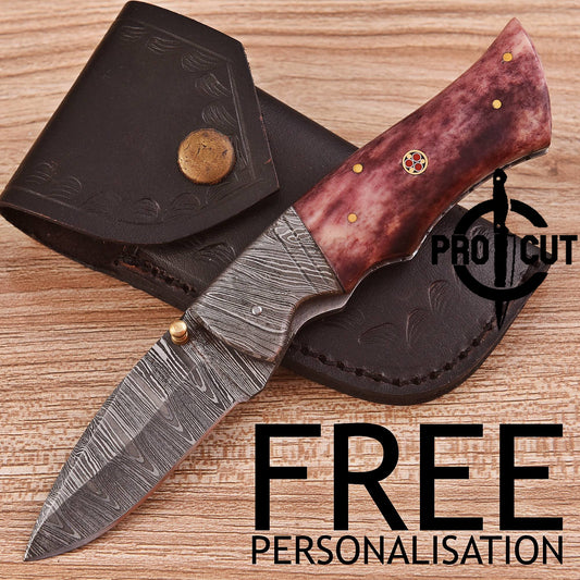 Lightweight Damascus Folding Knife | Pro Cut Everyday Carry with Camel Bone
