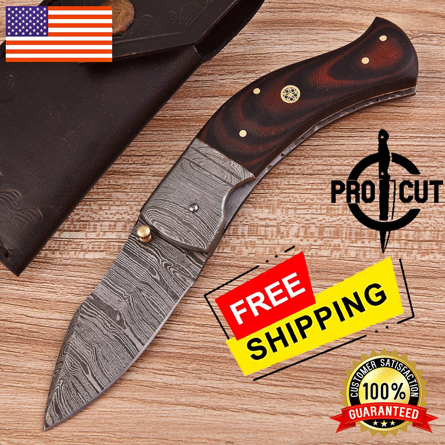 Damascus Hunter Folding Knife | Pro Cut Outdoor Classic Hunting Knife