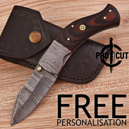 Damascus Hunter Folding Knife | Pro Cut Outdoor Classic Hunting Knife