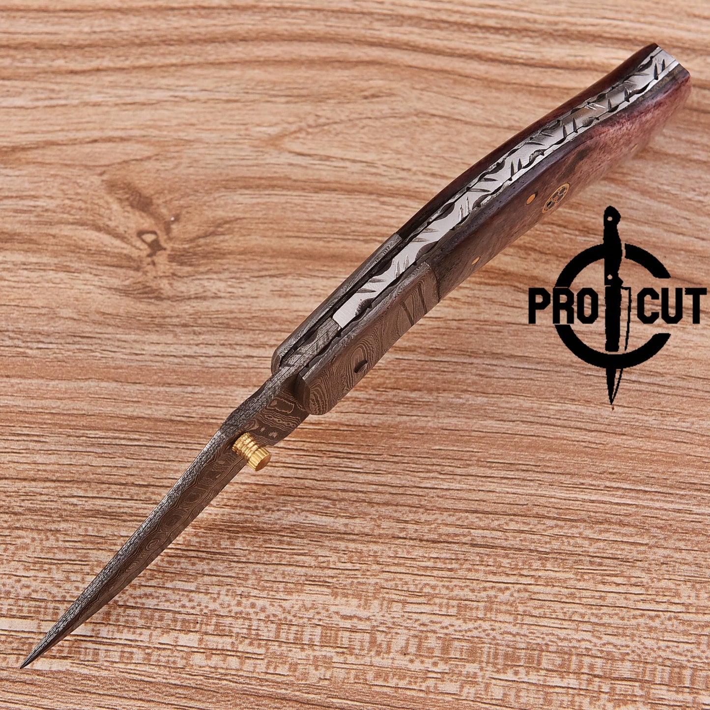 Pro Cut Drop Point Damascus Steel Folding Knife - Every Day Carry Pocket Knife