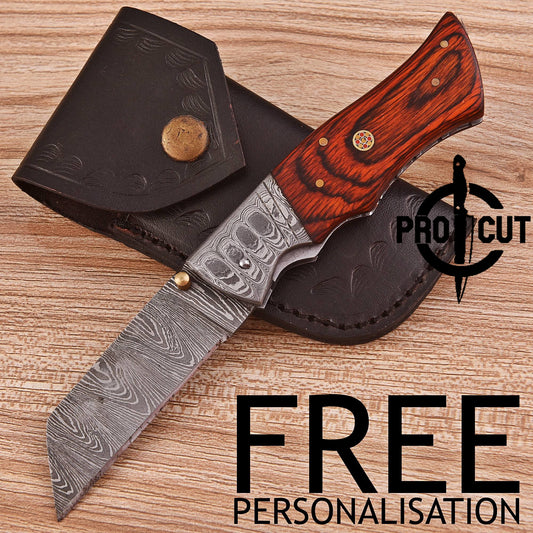 Pro Cut Hand Forged Damascus Steel Folding Pocket Knife - EDC Foldable Damascus Knife