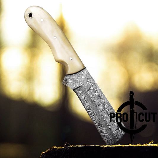 Pro Cut Damascus Steel Cowboy Bull Cutter with Camel Bone Handle, Cowboy Rasp Knives