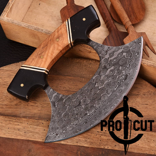 Pro Cut Shadow Wave - Handmade Damascus Steel Full tang Ulu Knife