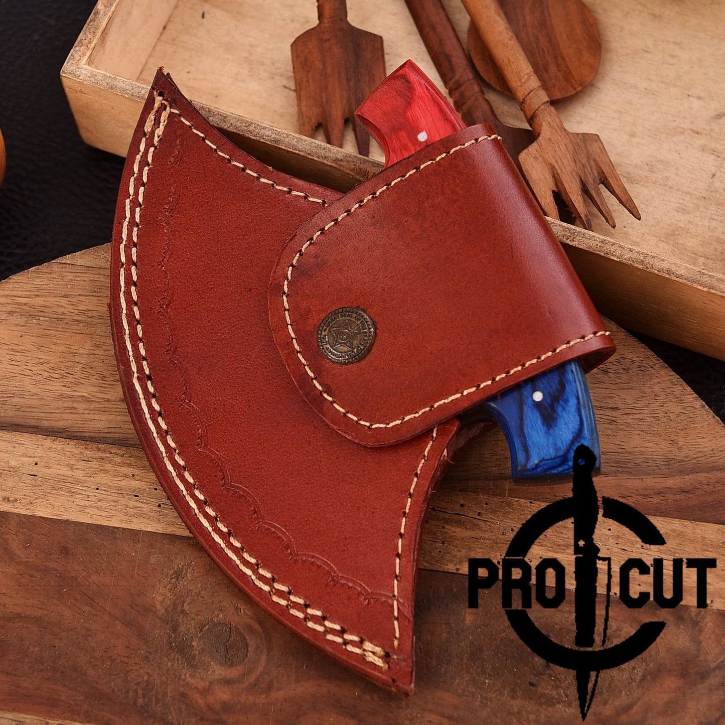 Pro Cut Shadow Wave - Damascus Steel Full Tang Handmade Ulu Chef Knife with Sheath