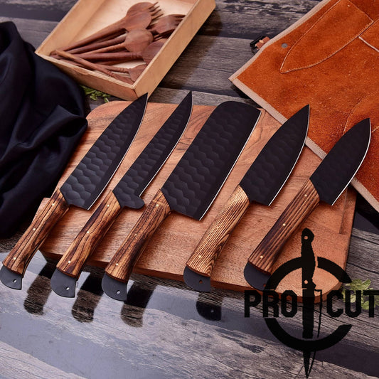 Pro Cut Obsidian Cut - Hand Forged Stainless Steel Kitchen Chef Set with Ashwood Handle