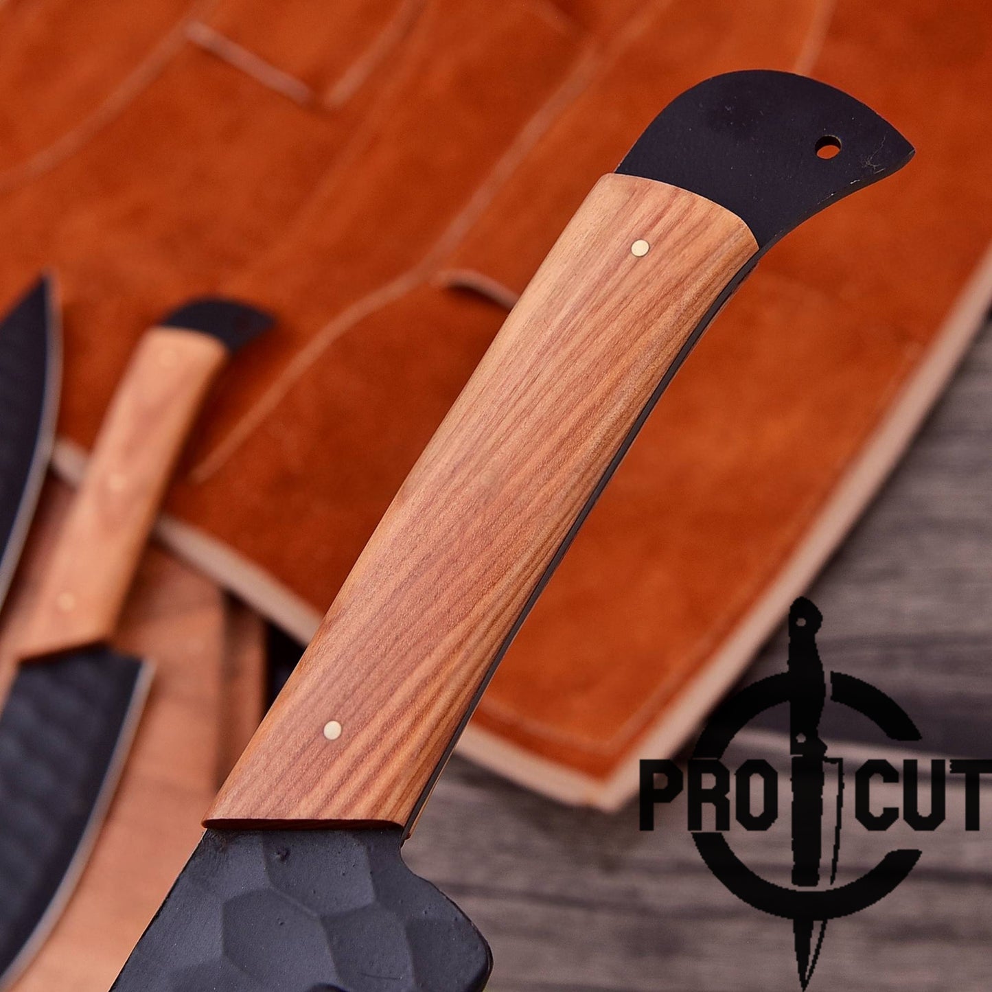 Pro Cut Obsidian Cut - Hand Forged Black Kitchen Knives Set with Olive Wood Handle