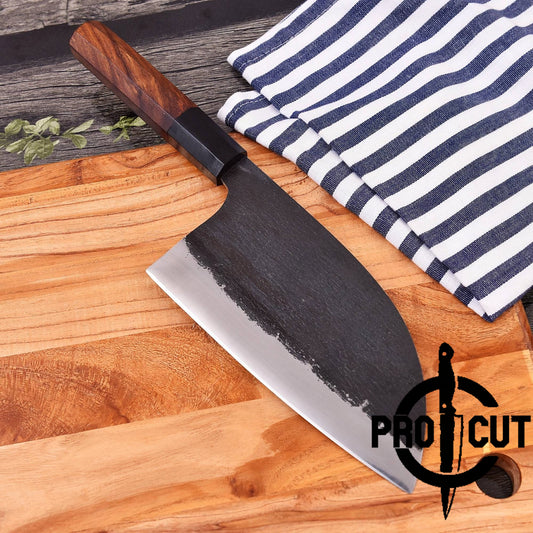 Pro Cut Hand Forged Stainless Steel Premium Serbian Cleaver Knife, Meat & Vegetable Chopper