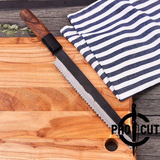 Pro Cut Premium Stainless Steel Hand Forged Bread Knife with Rosewood & G10 Handle