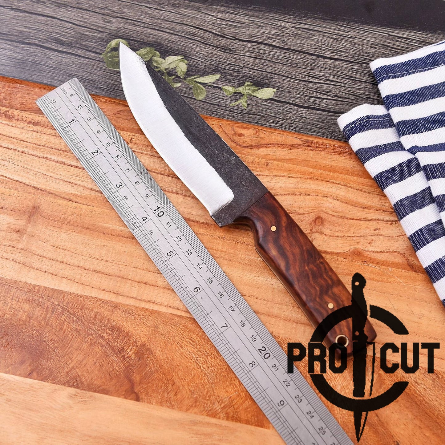 Pro Cut Stainless Steel Handmade Fixed Blade Hunting Knife with Rosewood Handle, Outdoor Camping Knife