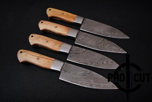 4 Pcs Handmade Damascus Steel Culinary Knives Set, Hand Forged BBQ Steak Knives