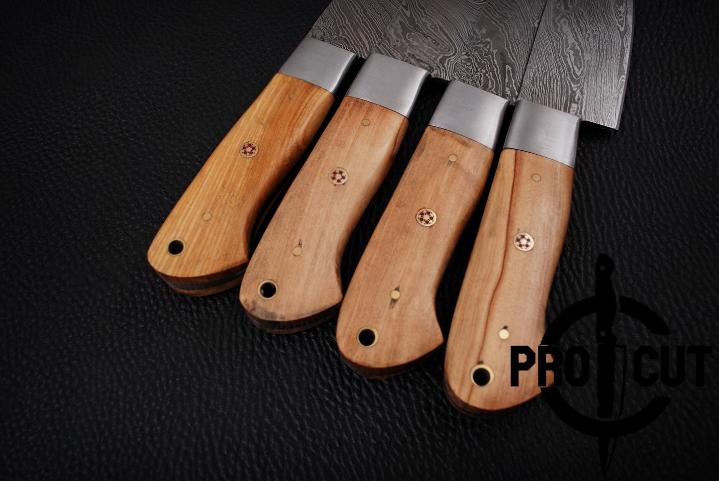 4 Pcs Handmade Damascus Steel Culinary Knives Set, Hand Forged BBQ Steak Knives