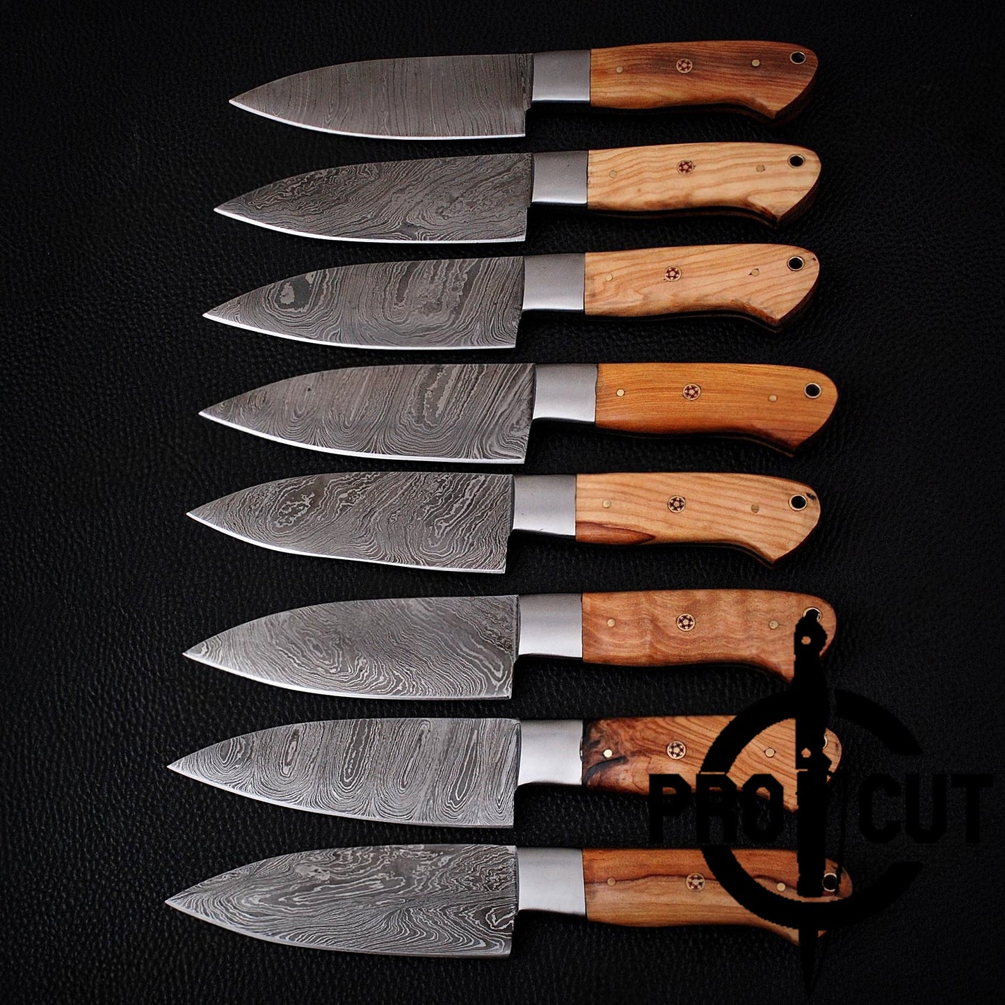 8 Pcs Handmade Damascus Steel Culinary Knives Set, Hand Forged BBQ Steak Knives