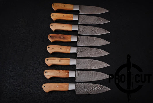 8 Pcs Handmade Damascus Steel Culinary Knives Set, Hand Forged BBQ Steak Knives