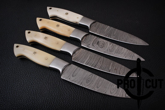4 Pcs Hand Forged Damascus Steel Full Tang BBQ Steak Knives, Culinary Knives Set Gift for Men