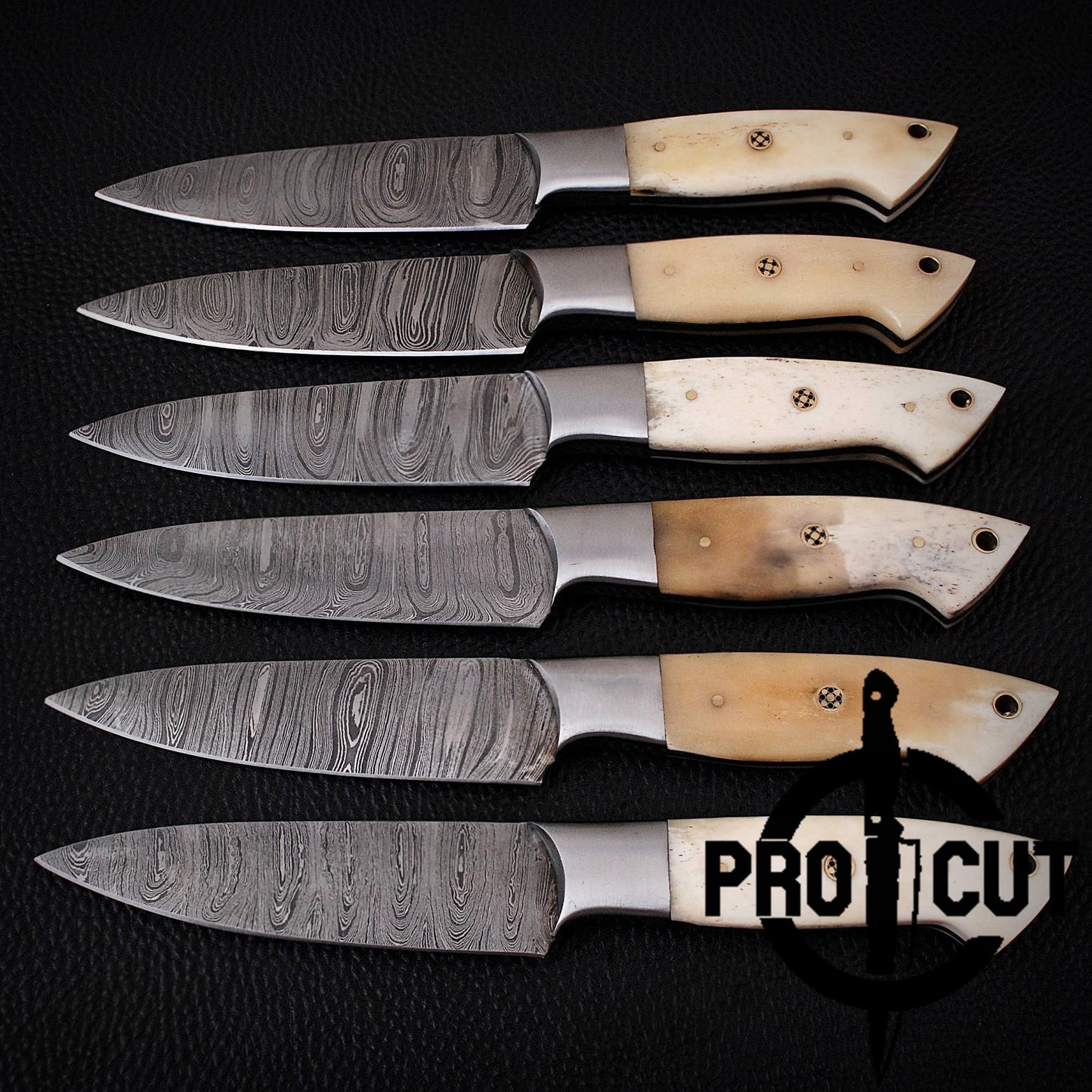6 Pcs Hand Forged Damascus Steel Full Tang BBQ Steak Knives, Culinary Knives Set Gift for Men