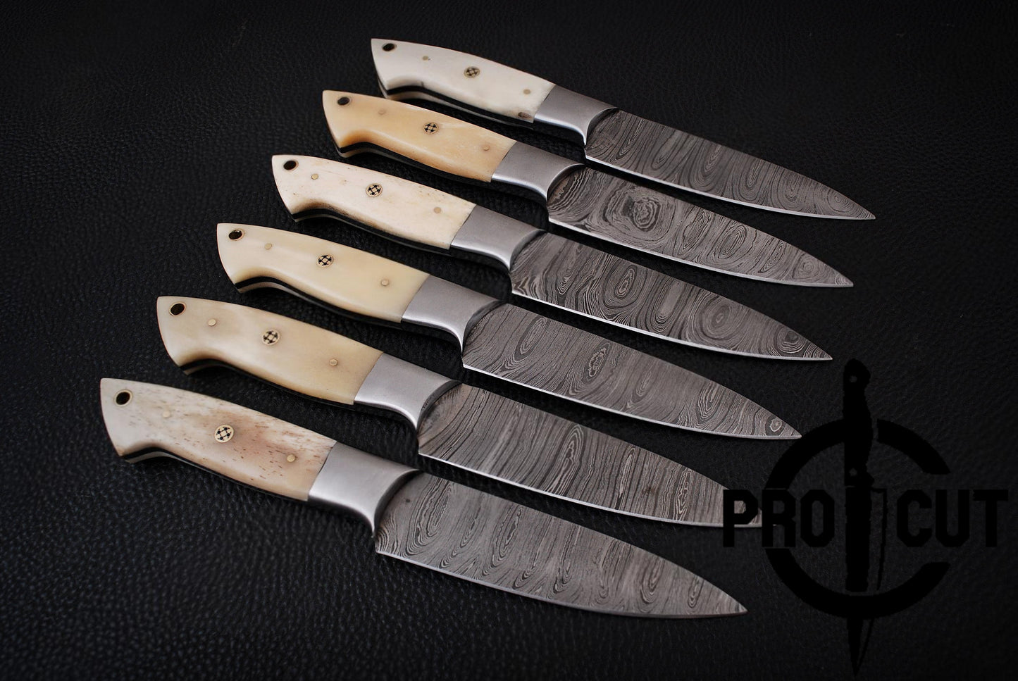 6 Pcs Hand Forged Damascus Steel Full Tang BBQ Steak Knives, Culinary Knives Set Gift for Men