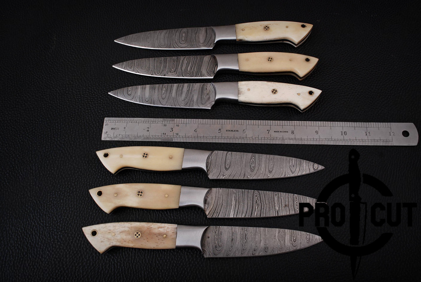 6 Pcs Hand Forged Damascus Steel Full Tang BBQ Steak Knives, Culinary Knives Set Gift for Men