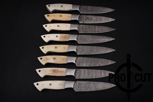 8 Pcs Hand Forged Damascus Steel Full Tang BBQ Steak Knives, Culinary Knives Set Gift for Men