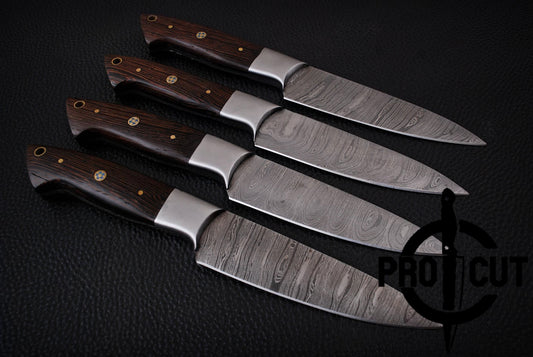 4 Pcs Hand Forged Damascus Steel Steak Knives with Wengee Wood Handle, Culinary Knives Set