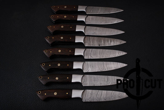 8 Pcs Hand Forged Damascus Steel Steak Knives with Wengee Wood Handle, Culinary Knives Set