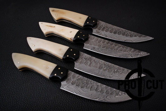 4 Pcs Damascus Steel Handmade Culinary Knives, Damascus BBQ Steak Knives Set