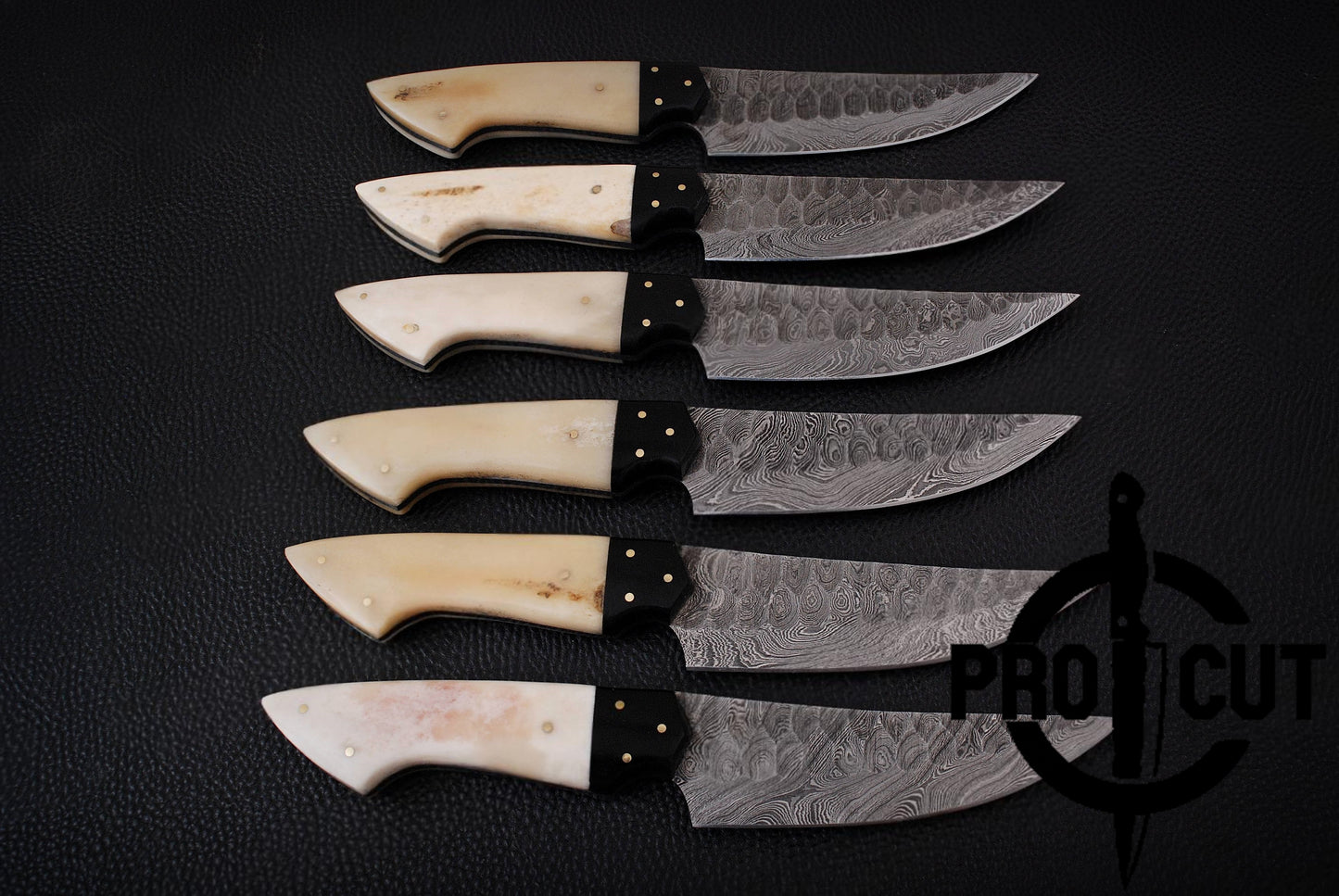 6 Pcs Damascus Steel Handmade Culinary Knives, Damascus BBQ Steak Knives Set