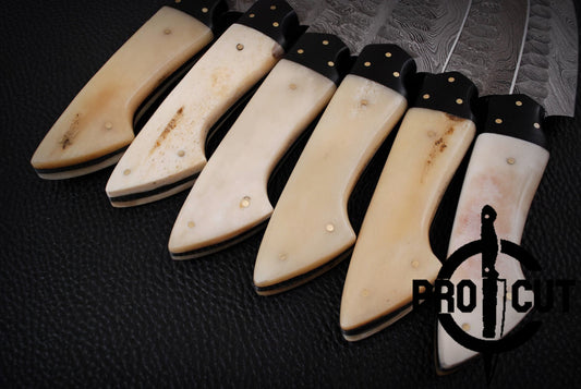 6 Pcs Damascus Steel Handmade Culinary Knives, Damascus BBQ Steak Knives Set