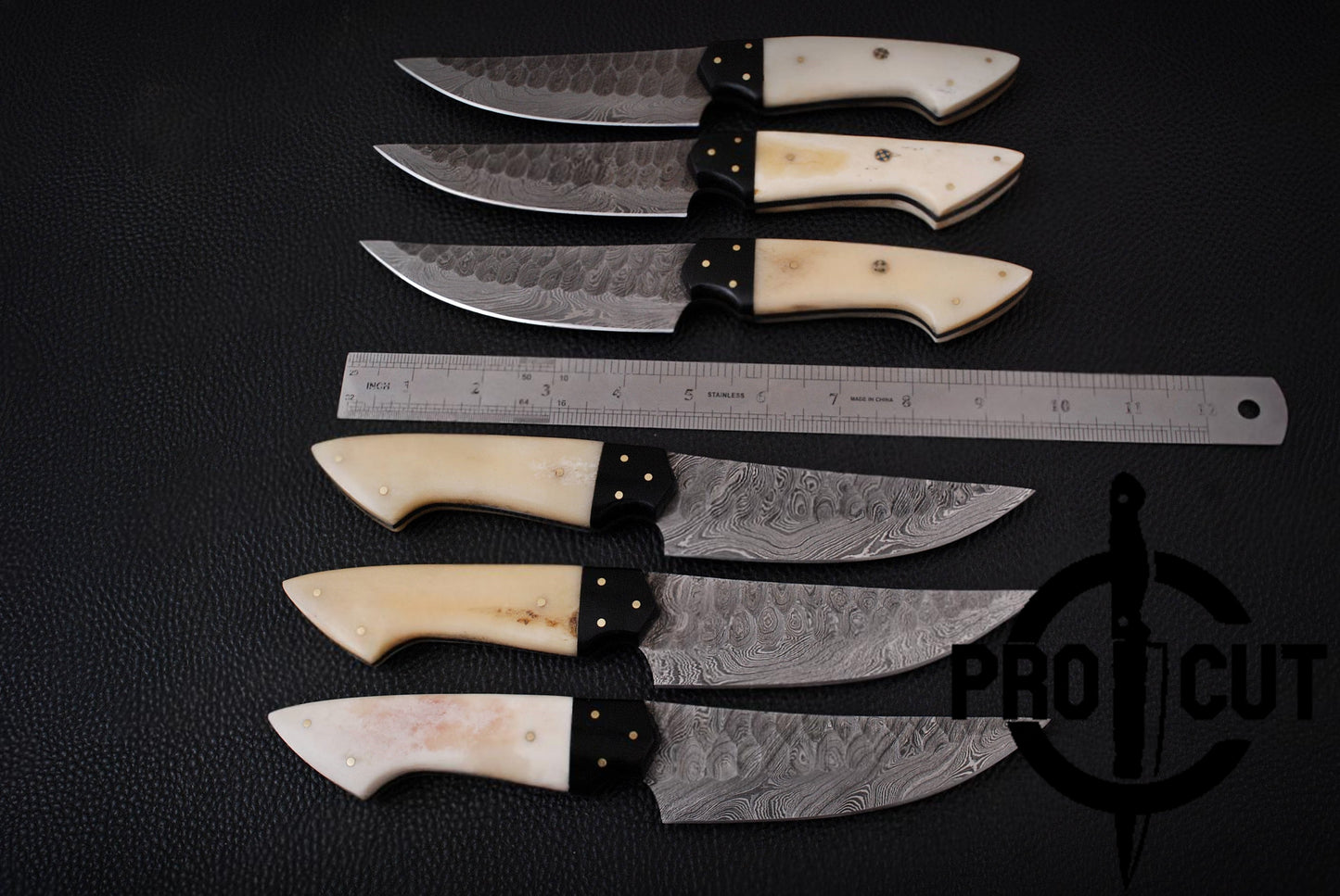 6 Pcs Damascus Steel Handmade Culinary Knives, Damascus BBQ Steak Knives Set