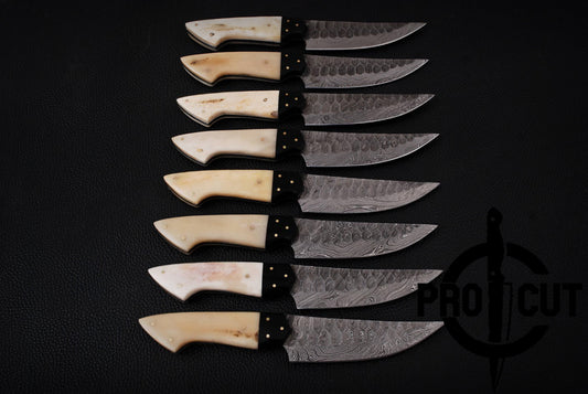8 Pcs Damascus Steel Handmade Culinary Knives, Damascus BBQ Steak Knives Set