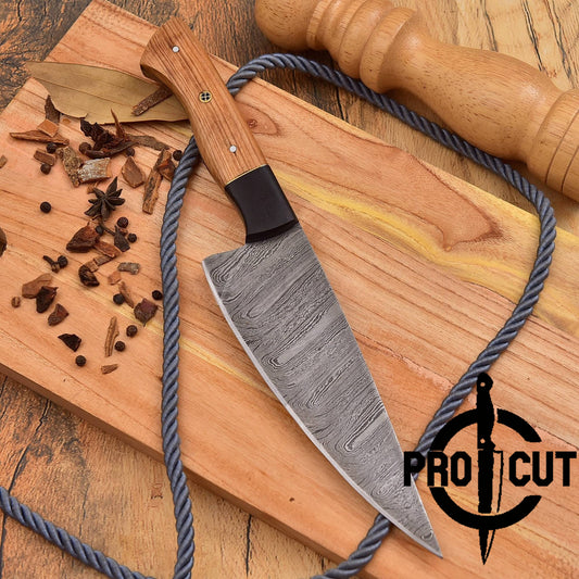 Pro Cut Custom Hand Forged Damascus Steel Chef Knife Olive Wood & G10 Micarta Handle