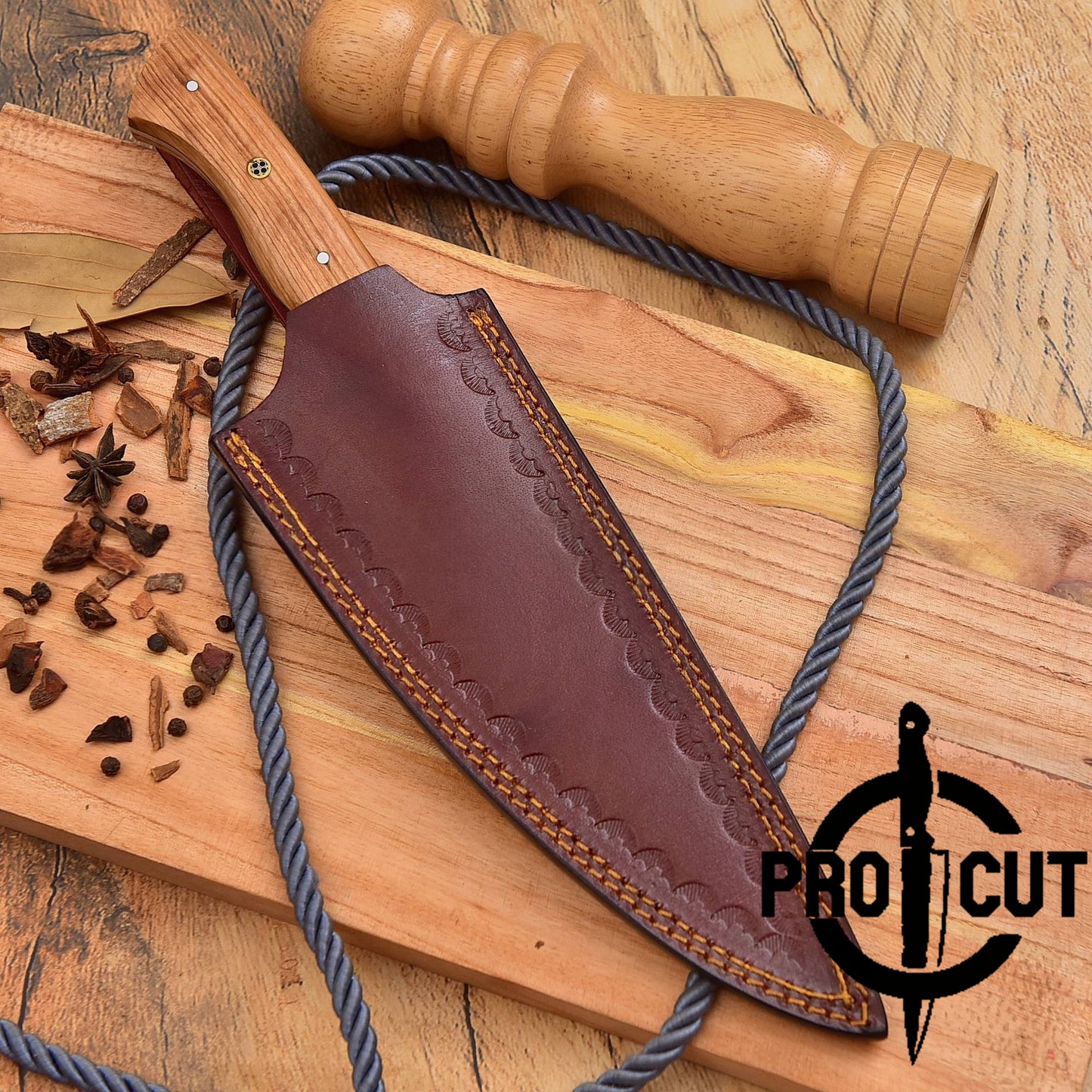 Pro Cut Custom Hand Forged Damascus Steel Chef Knife Olive Wood & G10 Micarta Handle